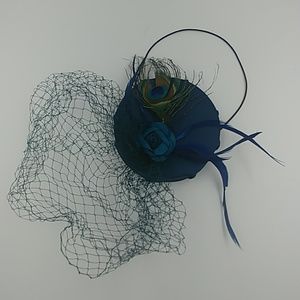 Teal Fascinator Hat W/ Peacock Feather & Veil